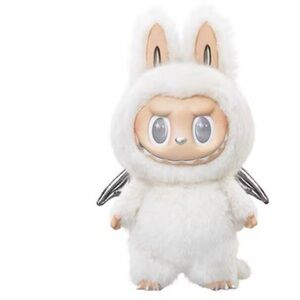 White Zimomo Labubu dragon with wings vinyl face key chain